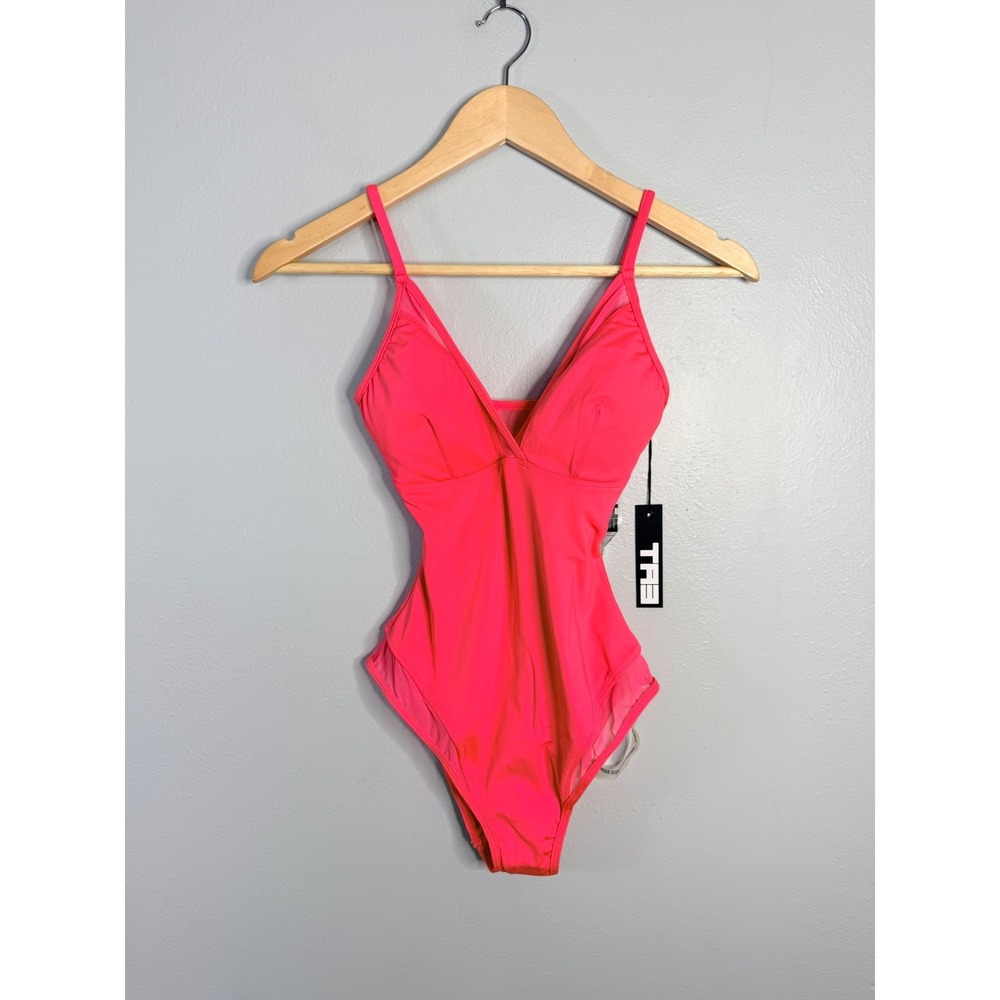Ta3 Meshy Hot Coral Women's One-Piece Shaping Swimsuit‎ Size XS Regular NWT